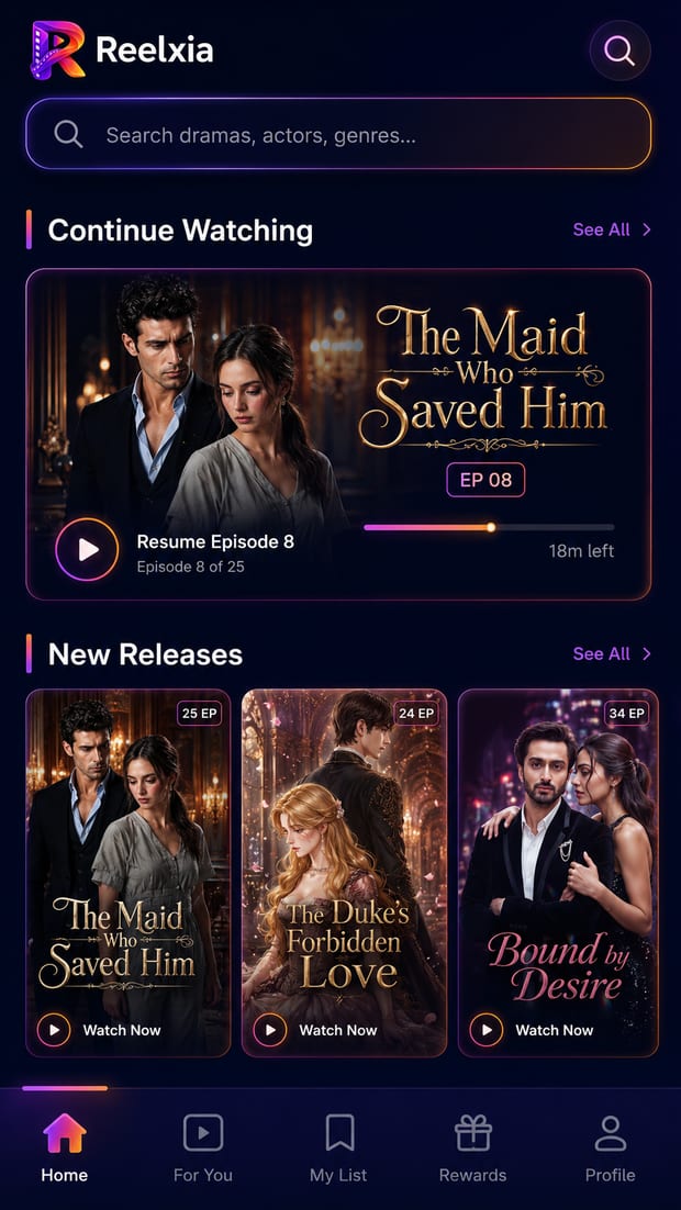 MBC Shahid clone app home screen with continue watching and featured Arabic series and movies