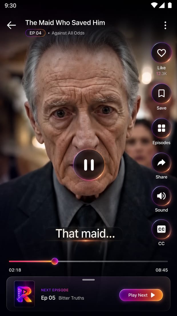 MBC Shahid clone app video player with subtitles, save and share controls